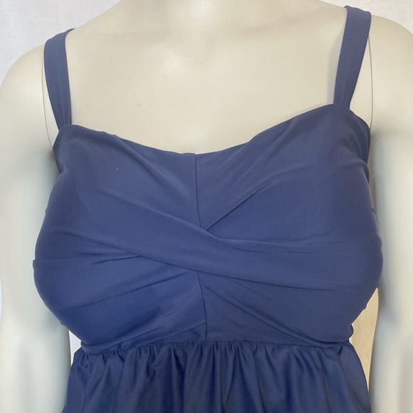 Women’s Plus Size XXXL Tankini Navy Blue Color Lightly Padded Criss Cross Bust - Picture 2 of 7